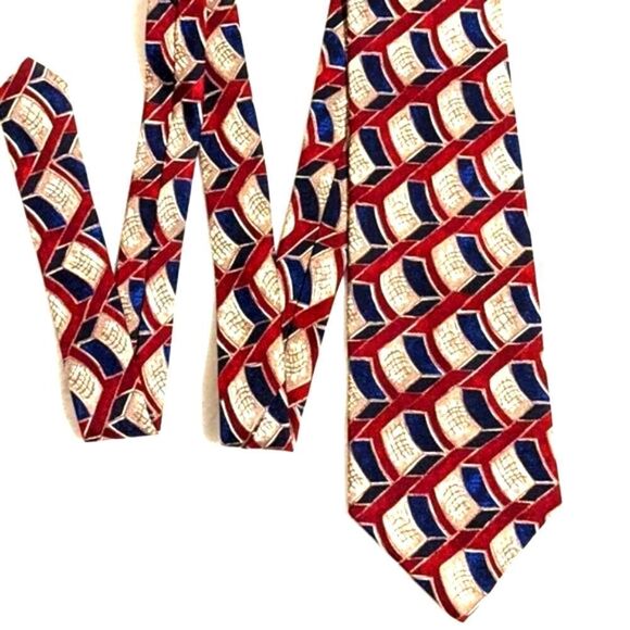 Men's Vintage 100% Silk Tie Checkered Abstract Motif by Cluett - Picture 2 of 14